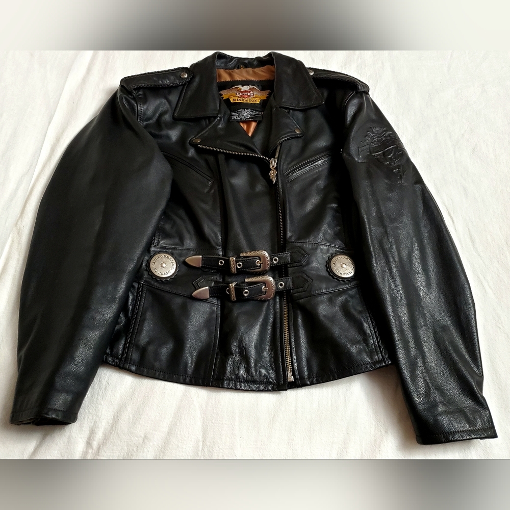 Vintage Harley Davidson Sierra Rose Embossed Black Leather Jacket Size L Classic